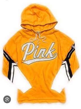 VS PINK BLING Yellow Hoodie with White and Black Details
